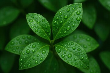 A Macro Perspective of Water Droplets on Green Leaves