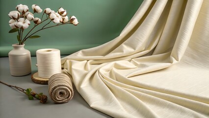 Elegant Cotton Fabric Display with Natural Elements and Textures