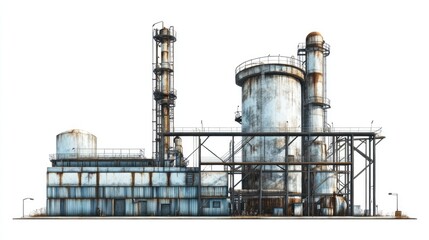Obraz premium Industrial Factory Complex with Rusted Pipes and Towers