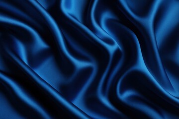 Fototapeta premium A close-up of a deep blue silk fabric with a subtle sheen, showcasing its fluid drape and intricate folds
