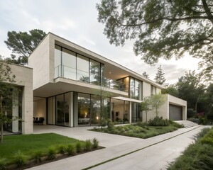 Fototapeta premium Contemporary Residential Architecture with Clean Lines and Neutral Tones in Daylight