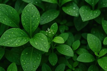 A Close-Up of Lush Green Leaves with Water Droplets