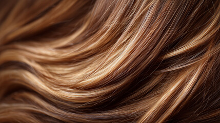 Fototapeta premium Close up of balayage hair with soft texture and shiny strands, showcasing beauty, elegance, and modern hairstyle inspiration for fashion and salon design.