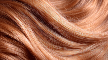 Fototapeta premium Close up of shiny rose gold hair with soft texture, glowing strands that highlight beauty, elegance, and modern style for fashion and cosmetic concepts.