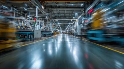 Fototapeta premium A dynamic view of a modern industrial warehouse showcasing efficient operations and vibrant machinery.