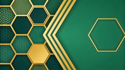 Geometric Pattern with Green Background and Gold Accents