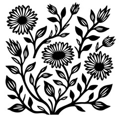 Elegant floral illustration with intricate line work and bold botanical silhouettes