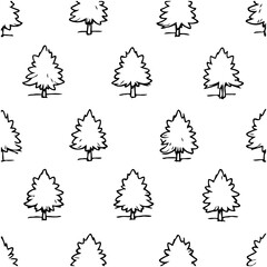 Minimalistic seamless pattern of hand-drawn christmas trees on a white background