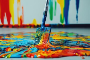 Obraz premium Colorful paint splatters and dripping hues captured during an abstract art creation process