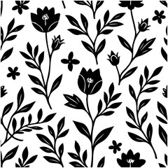 Elegant black and white floral pattern, a timeless botanical design for various applications