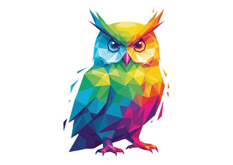 Colorful geometric owl illustration in vibrant shades