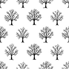 Seamless tree pattern of bare winter trees on white background, vector format