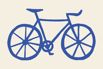 Bicycle blue outline naive hand drawn vector illustration