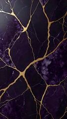 Abstract Purple and Gold Marble Texture Kintsugi Inspired Luxury Background