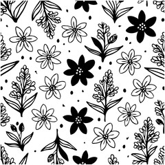 Floral vector pattern, elegant black and white design for textile and decoration