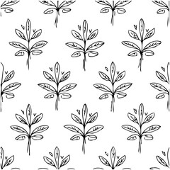 Elegant botanical vector pattern featuring hand-drawn floral elements on white background