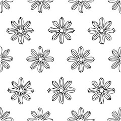 Seamless hand-drawn flower pattern on a white background for textile design