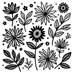Elegant Floral Design: A Detailed Black and White Botanical Vector Illustration