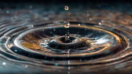 A mesmerizing close-up of a water droplet creating ripples on the surface, capturing nature's beauty.