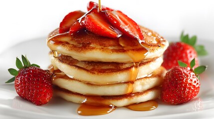 Stack of Pancakes Topped with Strawberries and Syrup