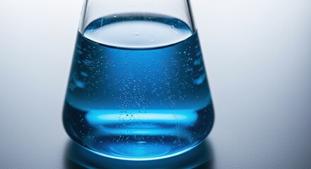 Close up of erlenmeyer flask with blue liquid inside