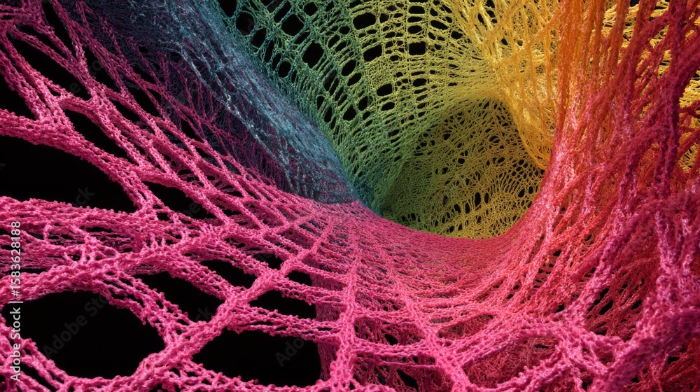 Poster colorful abstract network mesh structure creating depth with vibrant gradient tones for modern desig