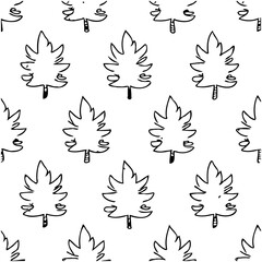 Seamless pattern featuring outlined leaves arranged on a clean white background