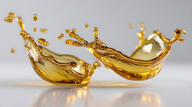 Dynamic Golden Liquid Splashing with Droplets on a Reflective Surface in Artistic Composition