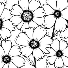 Elegant floral vector pattern with daisies on white background design