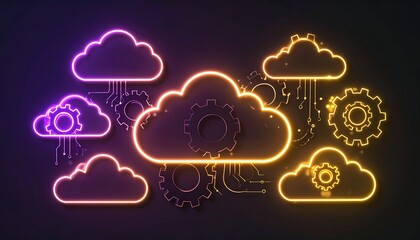 Neon cloud computing graphic