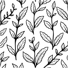 Hand-drawn botanical pattern featuring stylized leaves and branches, a simple and nature-inspired design