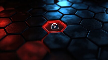 The lock symbol on a futuristic hexagonal background with glowing effects.