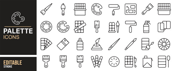 Icon Collection of Painting Tools Including Brushes, Paint, and Color Palettes