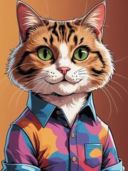 Feline Fashionista A Portrait of a Cat in a Colorful Shirt, whimsical, endearing, style