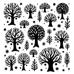 Elegant Tree Silhouette Collection: A Versatile Black and White Design for Various Projects
