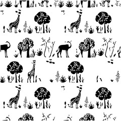 Elegant African Wildlife Silhouette Pattern: Seamless Design for Diverse Applications