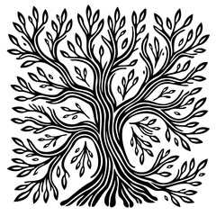 Elegant Black and White Tree Illustration for Graphic Design Projects and Nature Themes