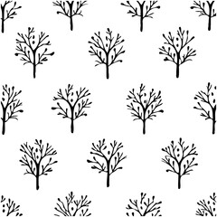 Obraz premium Seamless pattern with trees, nature background, vector illustration design