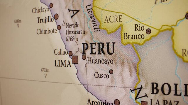 Peru on a map of South America.