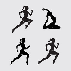 Fitness Silhouettes Running and Yoga Poses for Exercise and Wellbeing