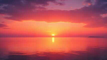 Obraz premium Vibrant sunset over calm expansive ocean water