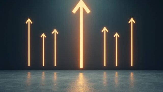 Glowing orange arrows pointing upwards, with one prominent larger arrow indicating outstanding growth