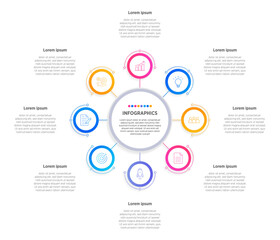 Modern Infographic design elements for your business data with 8 options, parts, steps, timelines or processes, Circle round concept. Vector Illustration.	