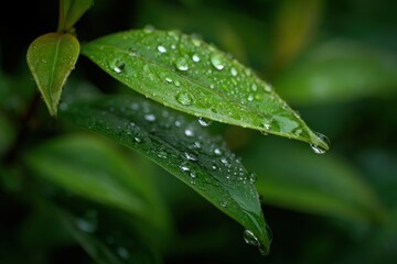 Close-up of wet leaves with dew drops