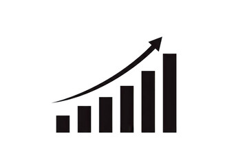 Bar chart with upward trending arrow showing business growth isolated on transparent background