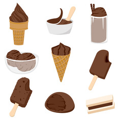 ice cream set chocolate flavor vector cartoon