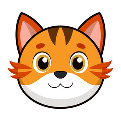 Fototapeta premium Cute cartoon orange tiger cat face with big eyes isolated on white background