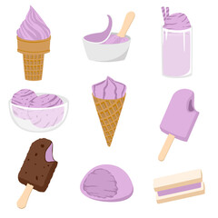 ice cream set taro flavor vector cartoon