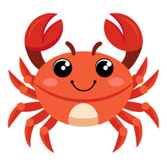 Cute smiling cartoon crab with big eyes isolated on white background