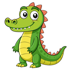 Fototapeta premium Cute cartoon green crocodile smiling with sharp teeth isolated on white background